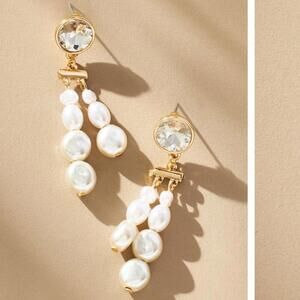 Anthropologie Double Pearl Drop Earrings